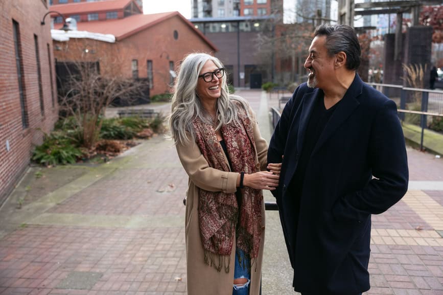 Couple laughing while on a date